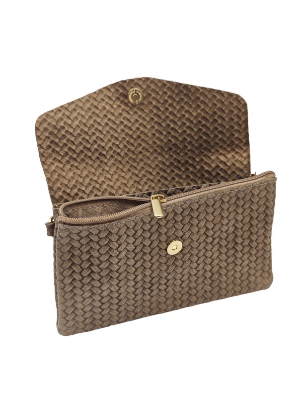 Soleil Chic Pochette bandoulière cuir Camomille Tresse Taupe