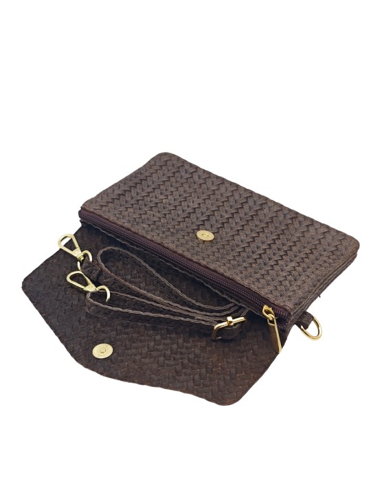 Soleil Chic Pochette bandoulière cuir Camomille Tresse Choco