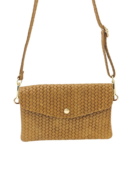 Soleil Chic Pochette bandoulière cuir Camomille Tresse Camel