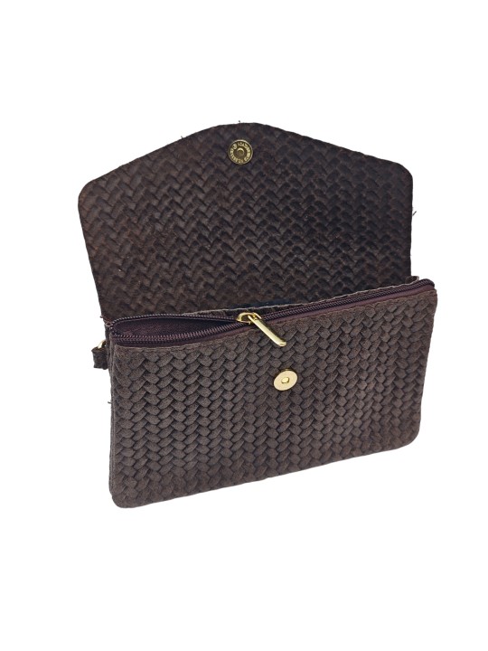 Soleil Chic Pochette bandoulière cuir Camomille Tresse Choco