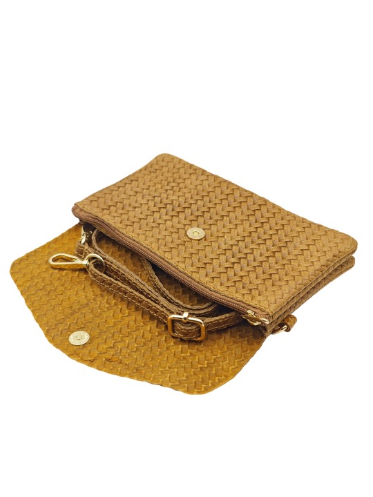 Soleil Chic Pochette bandoulière cuir Camomille Tresse Camel