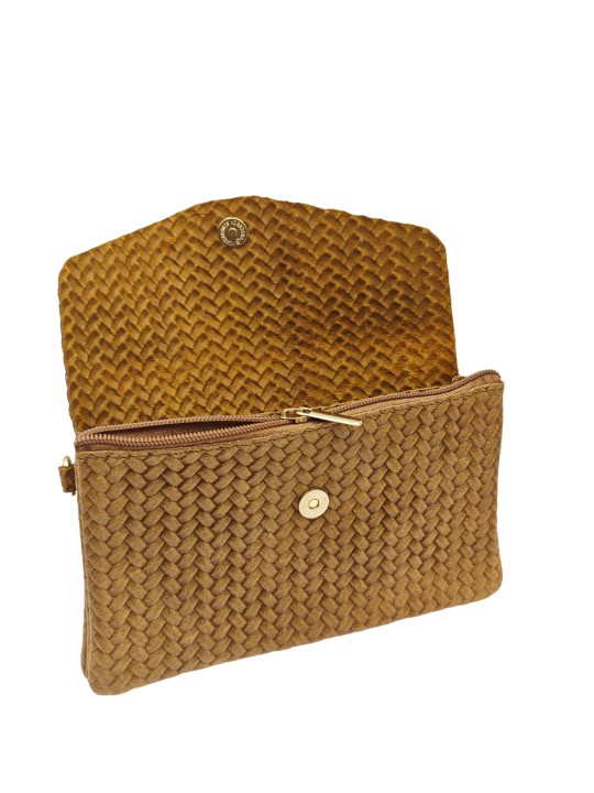 Soleil Chic Pochette bandoulière cuir Camomille Tresse Camel
