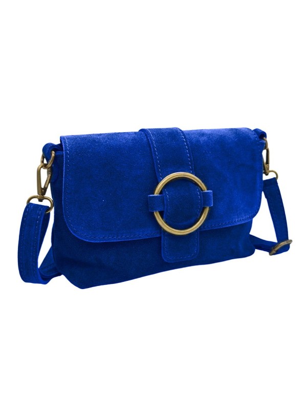Soleil Chic Sac bandouliere cuir Anneau Besace Nubuck Bleu Royale