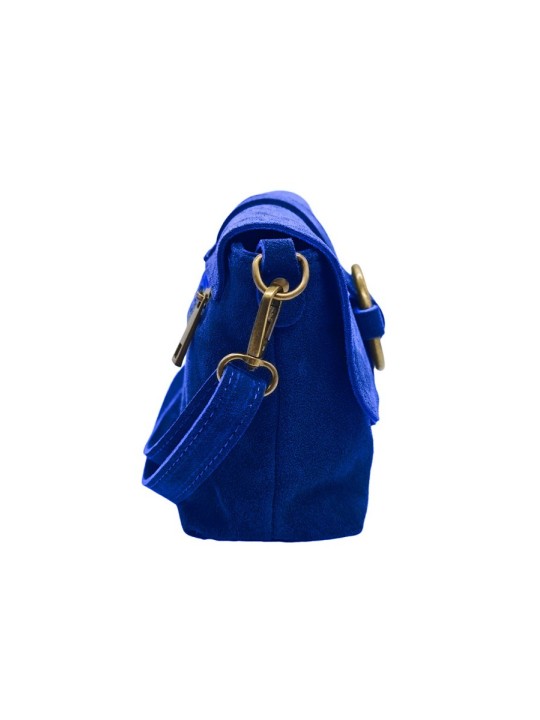 Soleil Chic Sac bandouliere cuir Anneau Besace Nubuck Bleu Royale