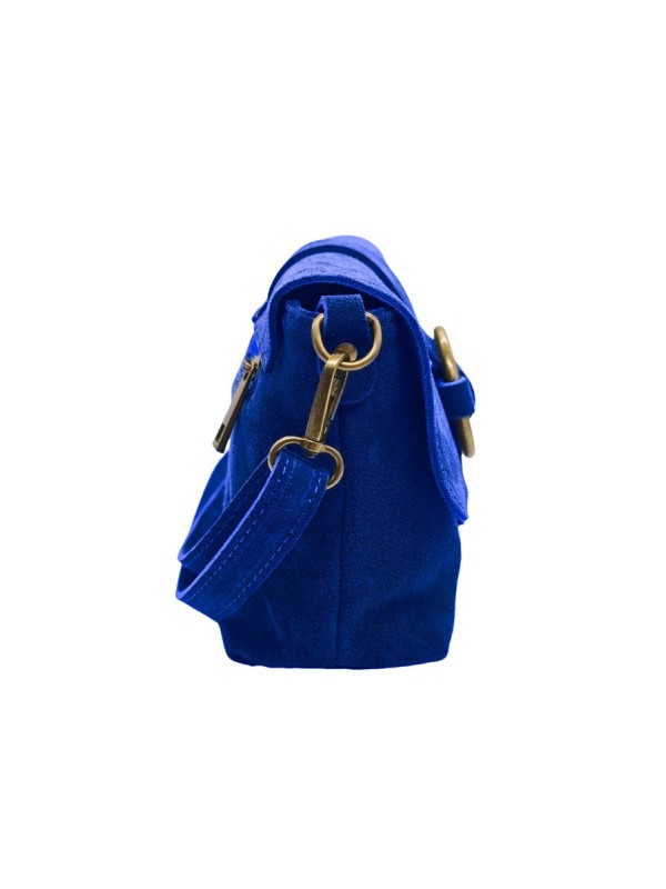 Soleil Chic Sac bandouliere cuir Anneau Besace Nubuck Bleu Royale