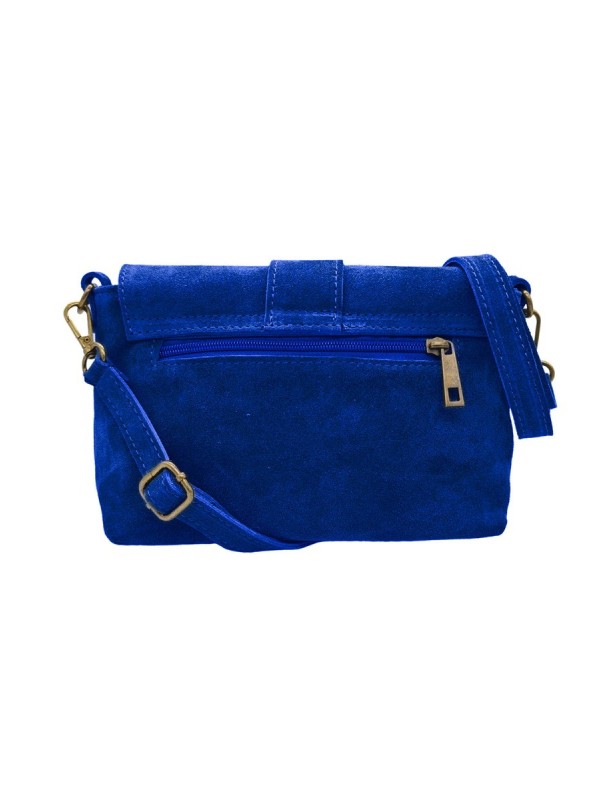 Soleil Chic Sac bandouliere cuir Anneau Besace Nubuck Bleu Royale