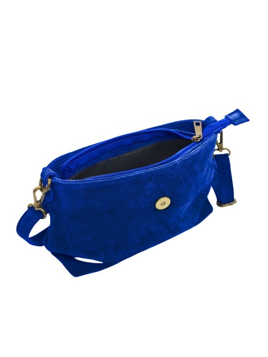 Soleil Chic Sac bandouliere cuir Anneau Besace Nubuck Bleu Royale