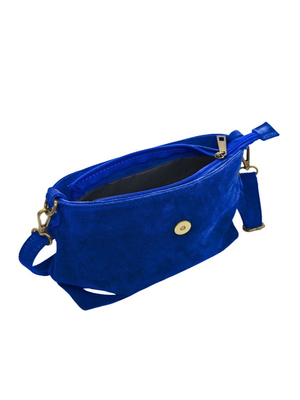 Soleil Chic Sac bandouliere cuir Anneau Besace Nubuck Bleu Royale