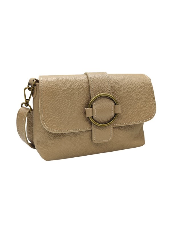 Soleil Chic Sac bandouliere cuir Anneau Besace Graine Taupe