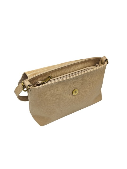 Soleil Chic Sac bandouliere cuir Anneau Besace Graine Taupe