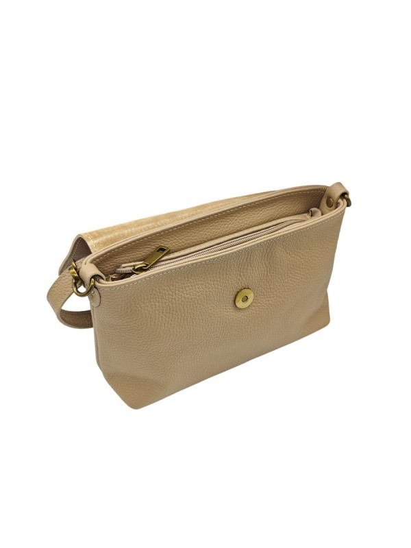 Soleil Chic Sac bandouliere cuir Anneau Besace Graine Taupe