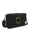 Soleil Chic Sac bandouliere cuir Anneau Nubuck Noir