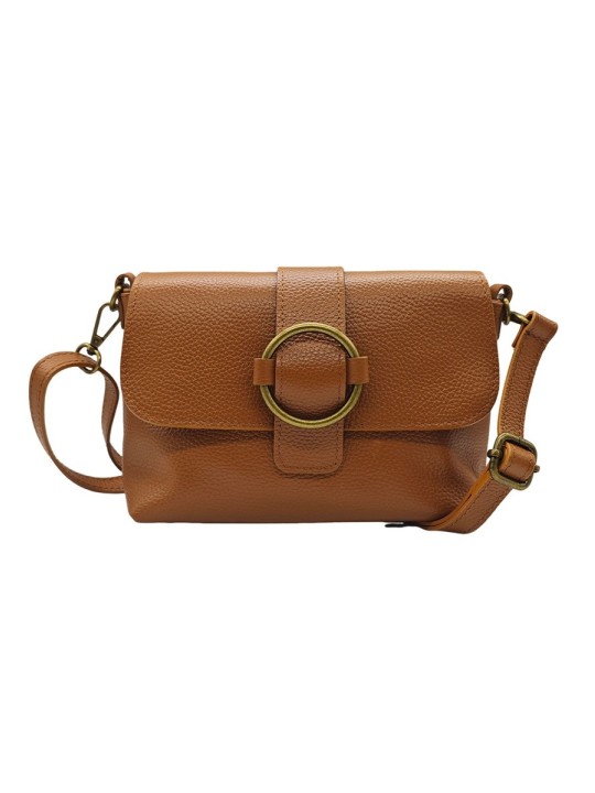 Soleil Chic Sac bandouliere cuir Anneau Besace Graine Camel