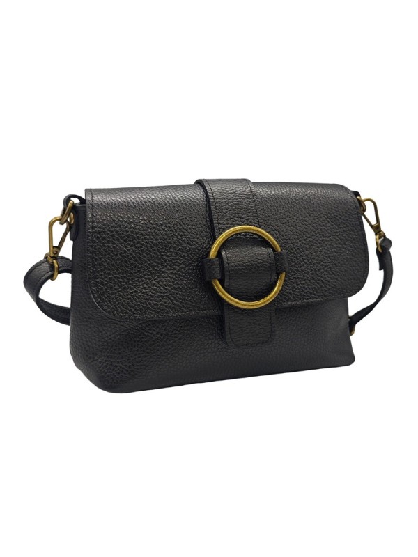 Soleil Chic Sac bandouliere cuir Anneau Besace Graine Noir