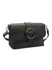 Soleil Chic Sac bandouliere cuir Anneau Besace Graine Noir