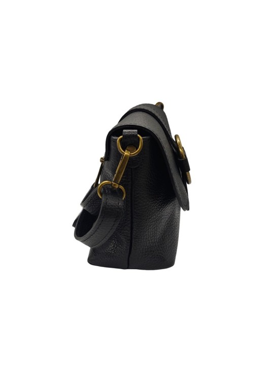 Soleil Chic Sac bandouliere cuir Anneau Besace Graine Noir