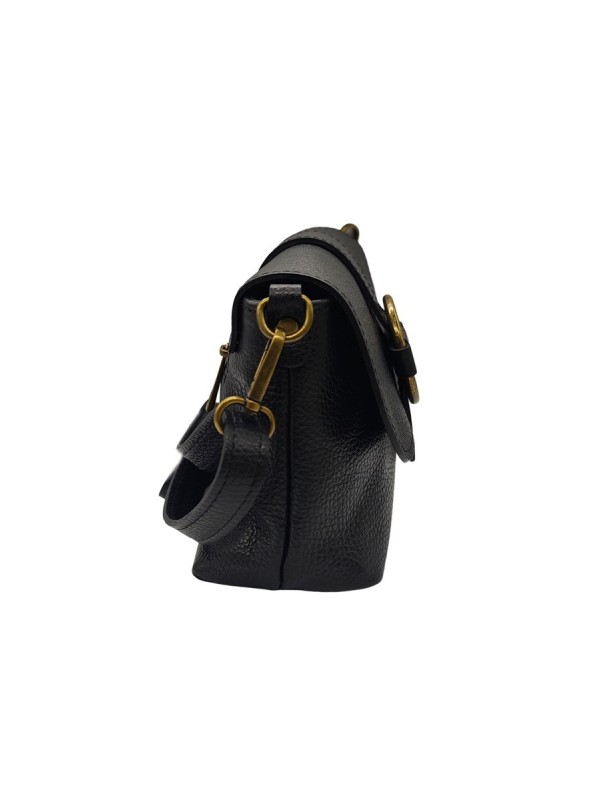 Soleil Chic Sac bandouliere cuir Anneau Besace Graine Noir