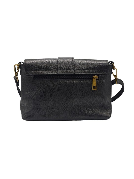 Soleil Chic Sac bandouliere cuir Anneau Besace Graine Noir