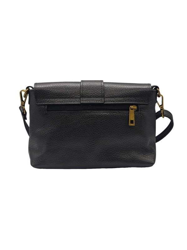 Soleil Chic Sac bandouliere cuir Anneau Besace Graine Noir