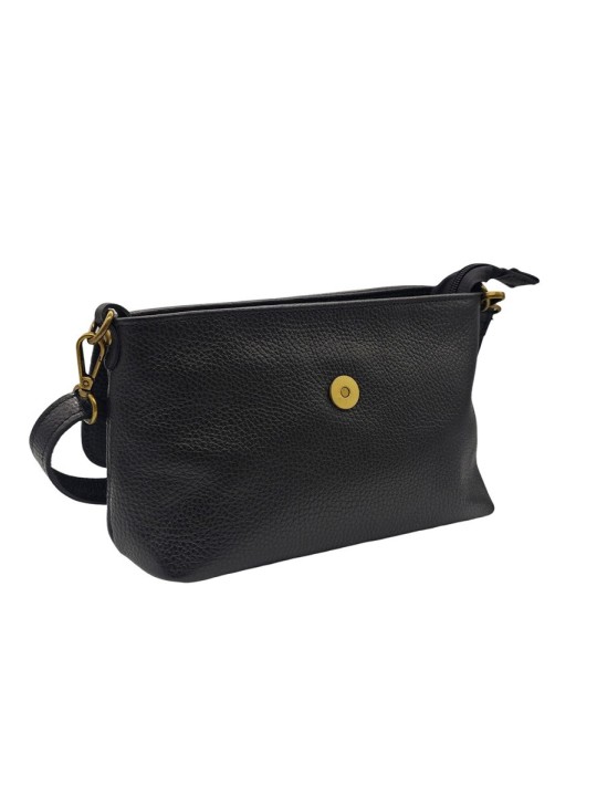 Soleil Chic Sac bandouliere cuir Anneau Besace Graine Noir