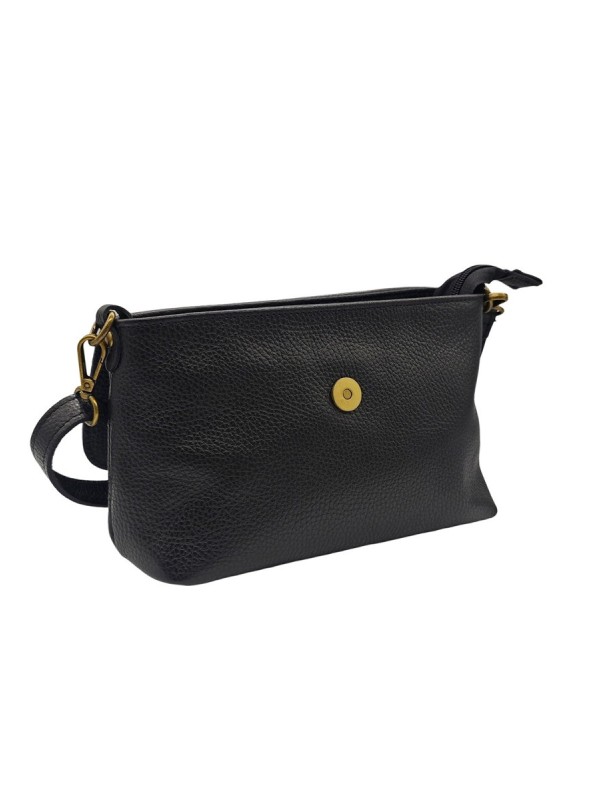 Soleil Chic Sac bandouliere cuir Anneau Besace Graine Noir
