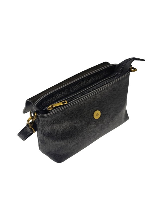 Soleil Chic Sac bandouliere cuir Anneau Besace Graine Noir