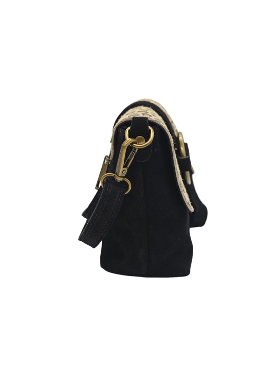 Soleil Chic Sac bandouliere cuir Anneau Besace Nubuck Noir LEO