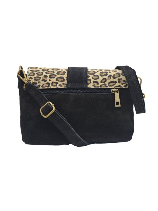 Soleil Chic Sac bandouliere cuir Anneau Besace Nubuck Noir LEO