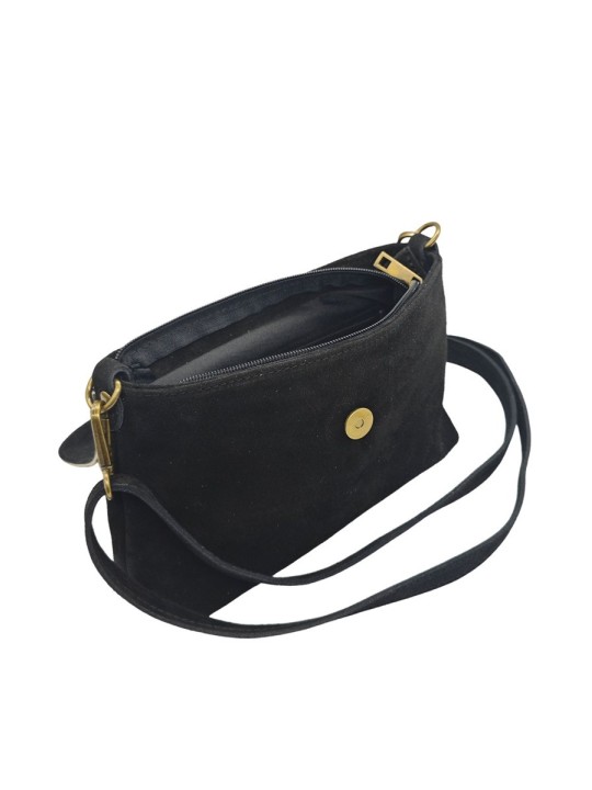 Soleil Chic Sac bandouliere cuir Anneau Besace Nubuck Noir LEO