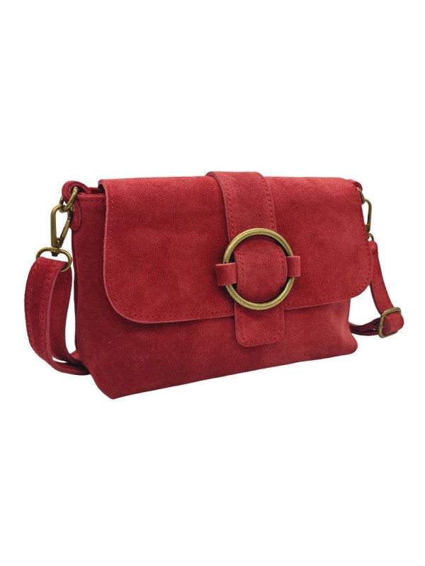 Soleil Chic Sac bandouliere cuir Anneau Besace Nubuck Rouge
