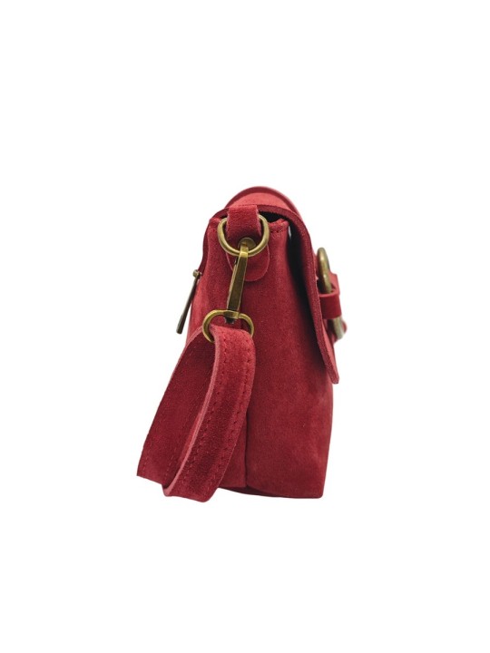 Soleil Chic Sac bandouliere cuir Anneau Besace Nubuck Rouge