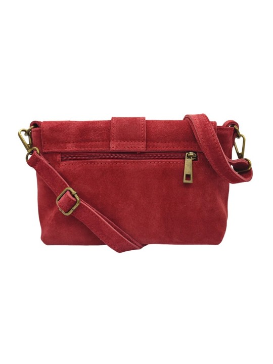 Soleil Chic Sac bandouliere cuir Anneau Besace Nubuck Rouge