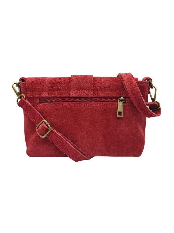 Soleil Chic Sac bandouliere cuir Anneau Besace Nubuck Rouge