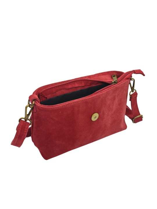 Soleil Chic Sac bandouliere cuir Anneau Besace Nubuck Rouge