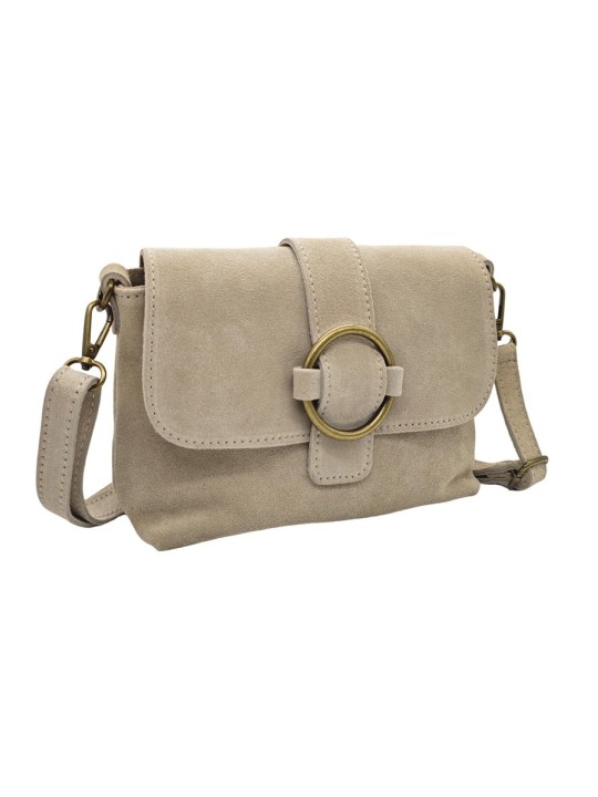 Soleil Chic Sac bandouliere cuir Anneau Besace Nubuck Taupe
