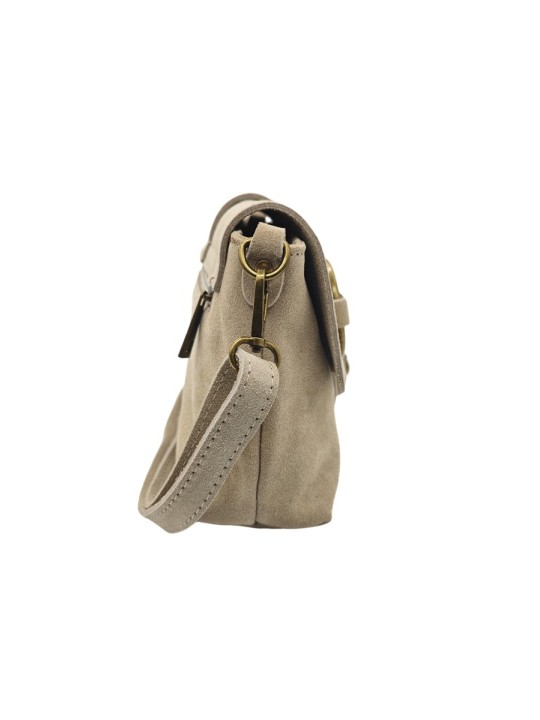 Soleil Chic Sac bandouliere cuir Anneau Besace Nubuck Taupe
