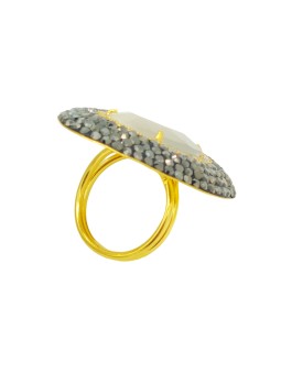 HARMONIE D'OR Bague RPF03 dorée Oeil du chat blanc avec Hématite