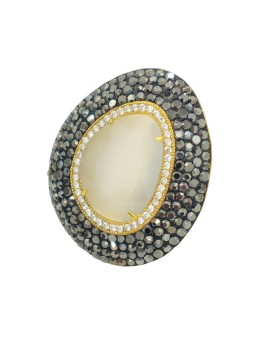 HARMONIE D'OR Bague RPF03 dorée Oeil du chat blanc avec Hématite