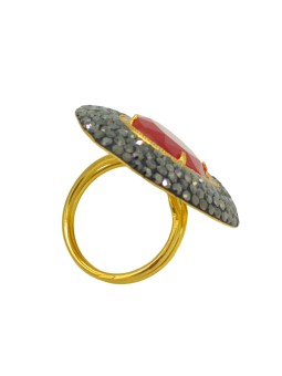 HARMONIE D'OR Bague RPF03 dorée Oeil du chat rouge avec Hématite