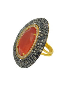 HARMONIE D'OR Bague RPF03 dorée Oeil du chat rouge avec Hématite
