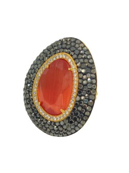 HARMONIE D'OR Bague RPF03 dorée Oeil du chat rouge avec Hématite