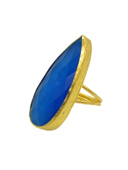 HARMONIE D'OR Bague dorée RS01 Oeil du chat Bleu