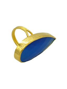 HARMONIE D'OR Bague dorée RS01 Oeil du chat Bleu