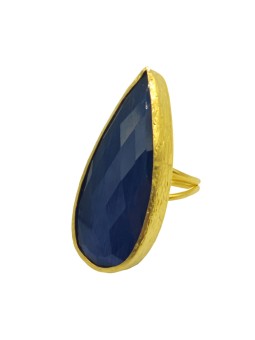 HARMONIE D'OR Bague dorée RS01 Oeil du chat Bleu foncé