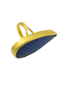 HARMONIE D'OR Bague dorée RS01 Oeil du chat Bleu foncé