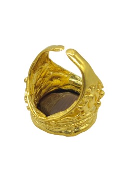 HARMONIE D'OR Bague dorée RY01 Oeil du chat Marron