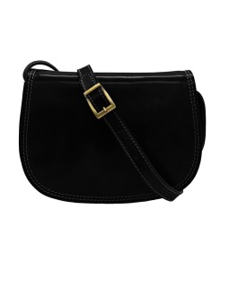 Soleil Chic  Sac besace avec rabat en cuir vintage Noir