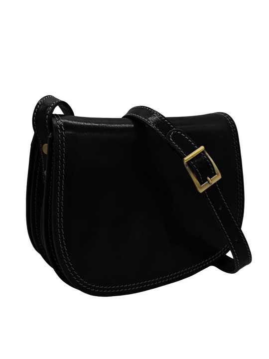 Soleil Chic  Sac besace avec rabat en cuir vintage Noir