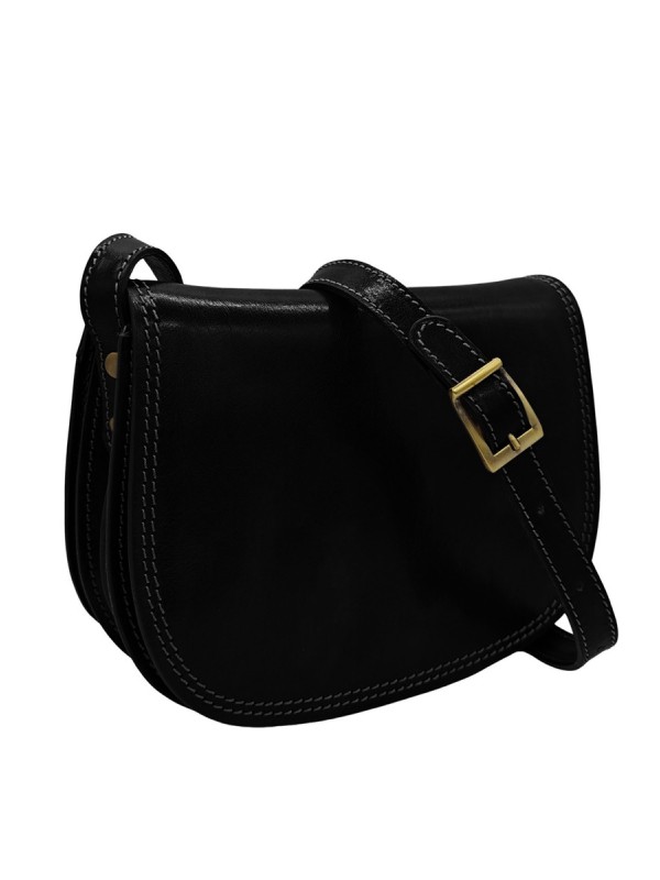 Soleil Chic  Sac besace avec rabat en cuir vintage Noir