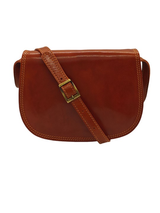 Soleil Chic  Sac besace avec rabat en cuir vintage Camel